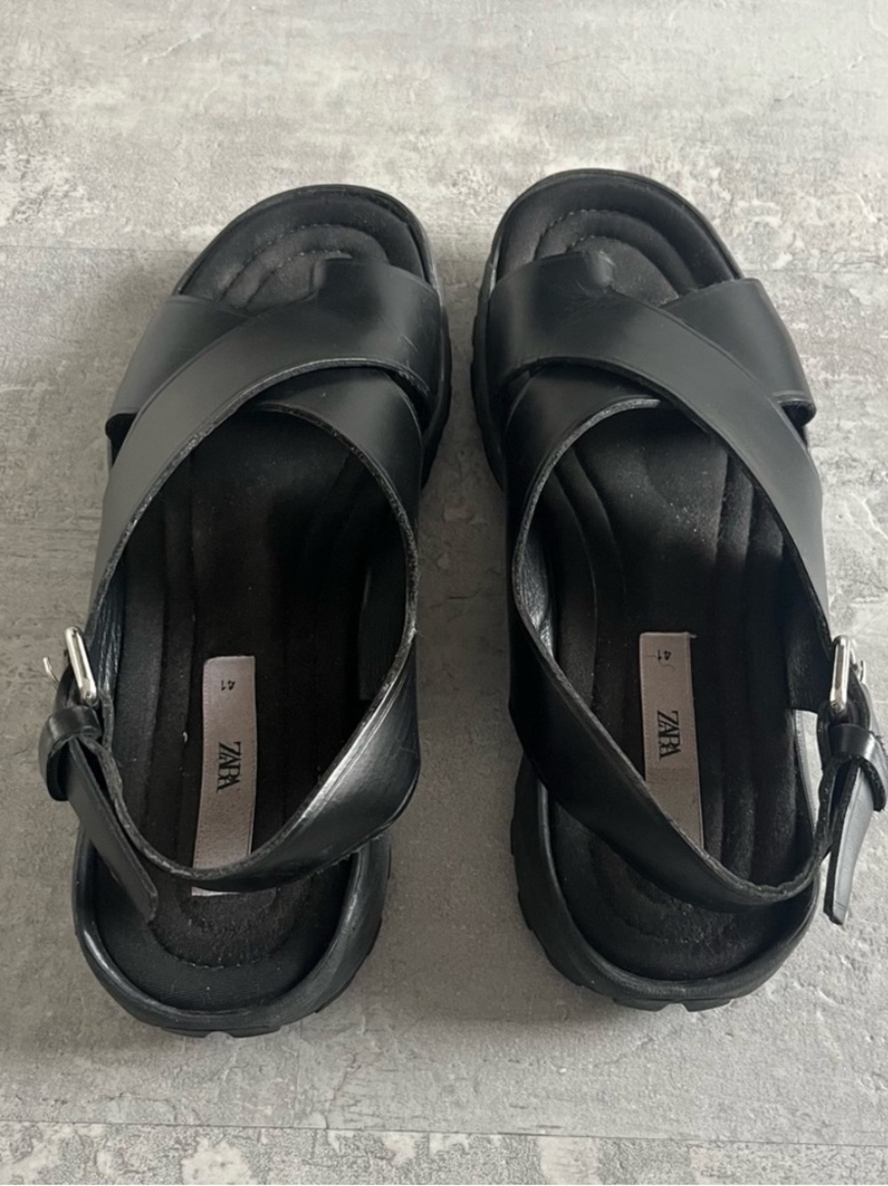 10. Zara Vibram soled leather sandals lug trek black urban city - Picture 11 of 12